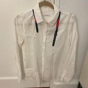 White Equipment Blouse with Embroidery